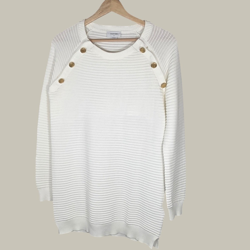 Seraphine Maternity Nursing Sweater XS Ivory Rib Knit Snap Shoulder Cotton Blend